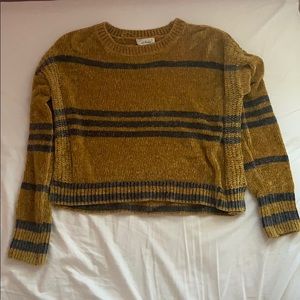 yellow fuzzy striped sweater